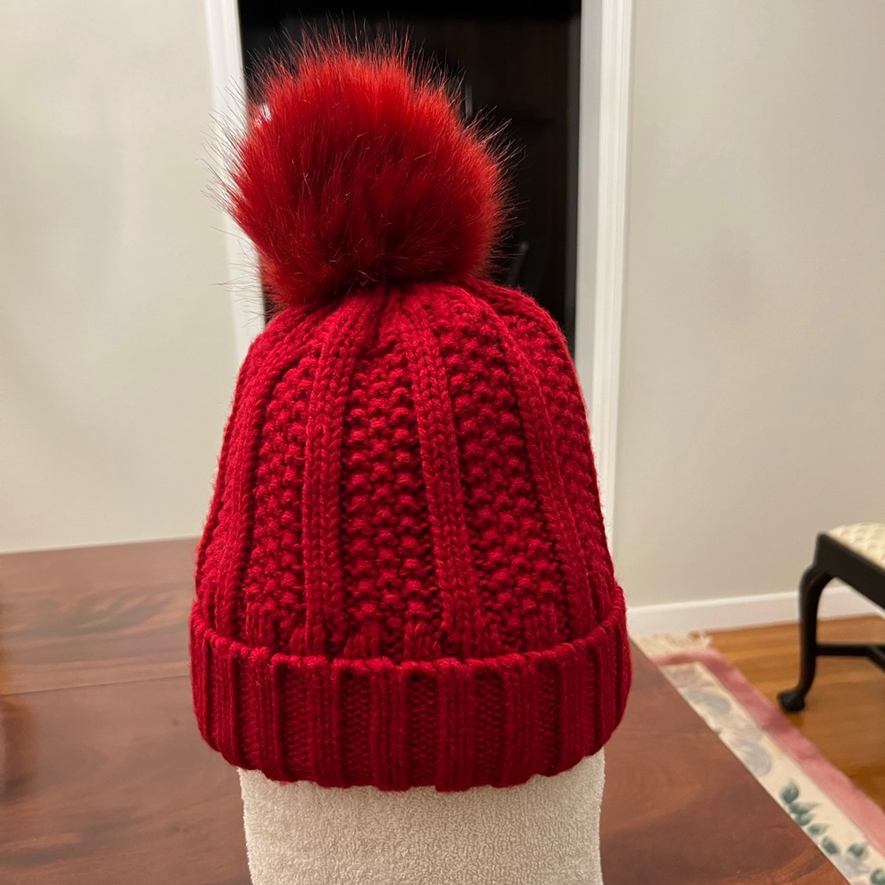 NWOT Women’s Thick Cable Knit Beanie Hat w Pom Pom